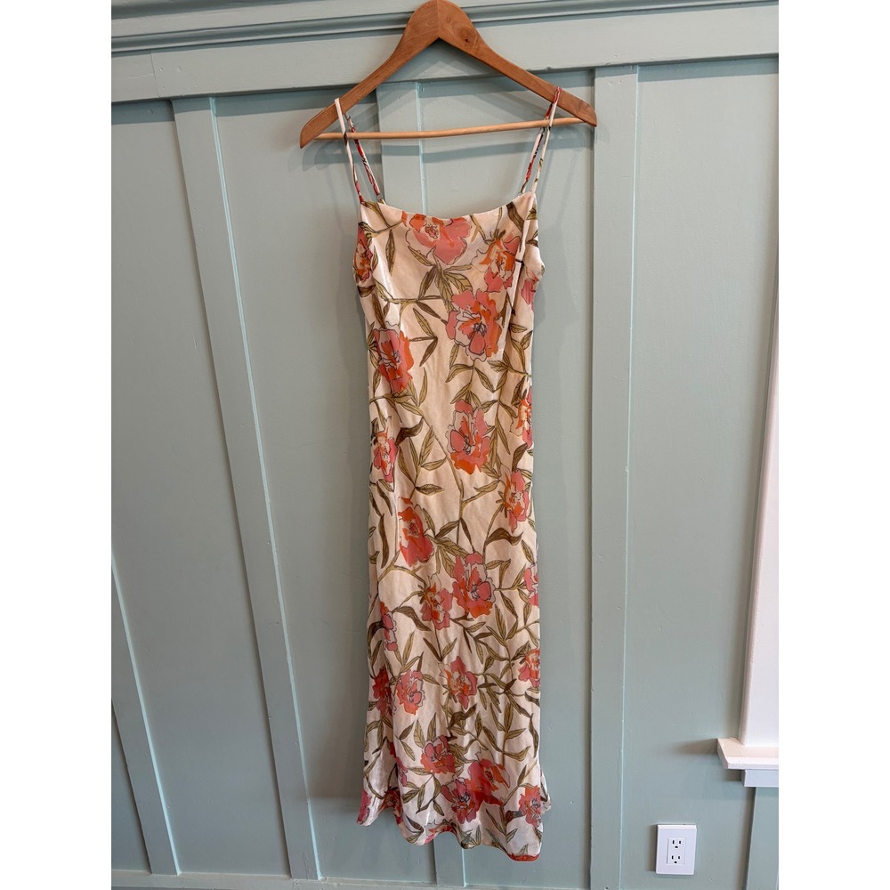 Audrey 3+1 Floral Velvet Burnout Midi Slip Dress Pink Orange Romantic Boho S Y2K